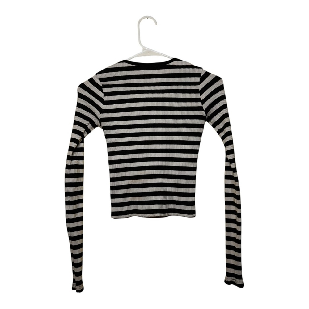 Killstar Izora White and Black Stripe Ribbed Long Sleeve Fall Top - Picture 5 of 8